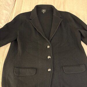 Talbots Black Merino Collared Sweater/Jacket Size L